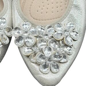 Glitter Ballet Flats NEW Rhinestone Flower Silver Pointed toe Women sz 10 y2k